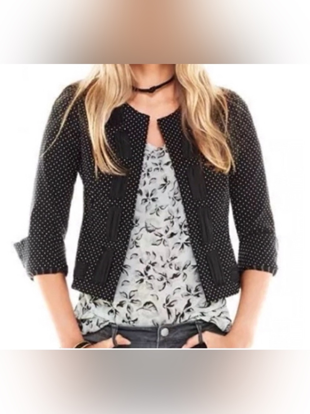 Cabi New 5156 Polka Dot Black Cropped Blazer Size 4